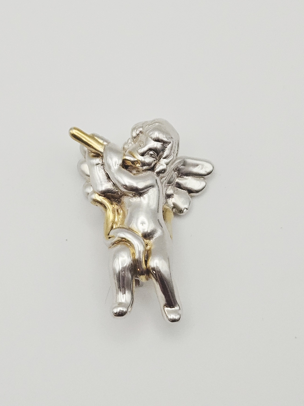 Two-Tone Sterling Silver 925 Cherub Angel Pendant/Brooch